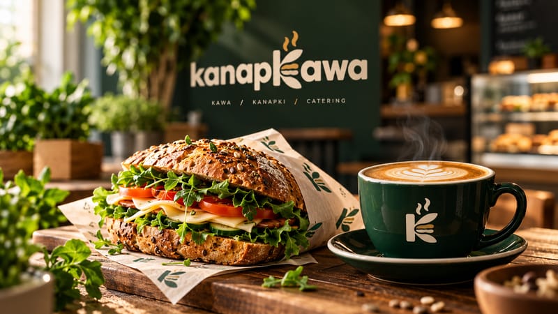 Kanapka i cappuccino na drewnianym blacie w kawiarni kanapKawa